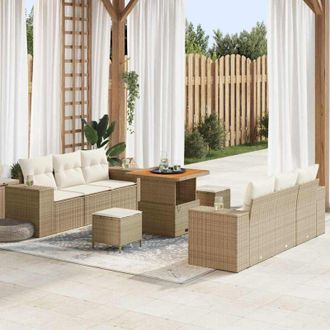 vidaXL Conjunto De Sof&aacute; De Jard&iacute;n 9 Pcs Beige Y Crema 80 X 80 X 71 Cm Vidaxl