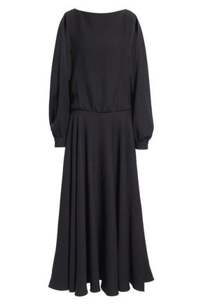 Balenciaga Long Sleeve Silk & Wool Crepe Balloon Dress in 1000 Black at Nordstrom, Size 10 Us