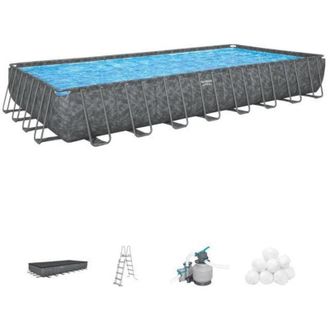 Bestway Kit De Piscina Elevada Tubular Bestway - Apx 365 - 956 X 488 X 132 Cm - Rectangular (filtro De Arena, 500g Polysphere, Escalera)