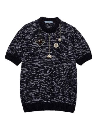 Prada short-sleeve pendant-embellished sweater - women - Fabric - 40 - Blue