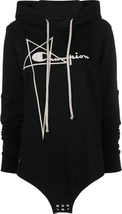Rick Owens Hoodie van katoen met logo-borduring - Dames - Hoodies - Zwart - M - Katoen - Hoodies & sweatvesten