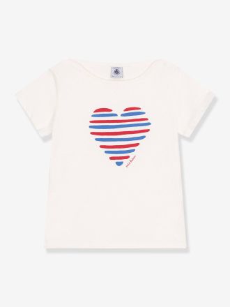 Petit Bateau Tee-shirt enfant manches courtes coeur blanc