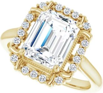 Pompeii3 4 1/4 Ct Emerald Moissanite & Diamond Engagement Ring White Yellow or Rose Gold