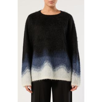Marina Rinaldi Sordine Crewneck Mohair Blend Sweater in Black White at Nordstrom, Size X-Large