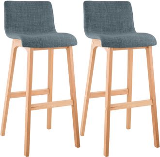 Clp Juego De 2 Taburetes De Bar Hover, Asiento De Tela, Patas De Madera De Haya Natural Azul