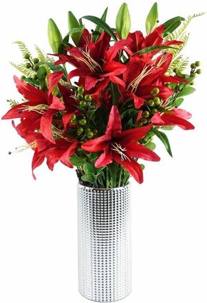 Leaf 70cm Red Lily Display Silver Glass Vase