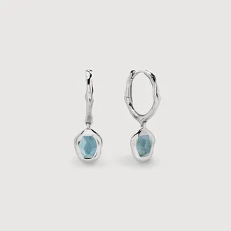 Monica Vinader Sterling Silver Odyssey Gemstone Huggie Earrings Aquamarine