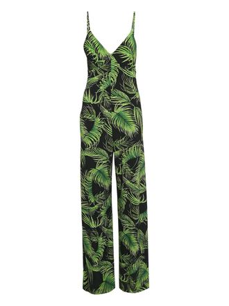 Norma Kamali palm leaf-print jumpsuit - women - Spandex/Elastane/Polyester - M - Black
