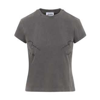Jean Paul Gaultier T-Shirts, female, Gray, Size: XS Baby Tee Needles