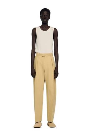 Sandro Wide pleated cotton-linen trousers in Beige at Nordstrom, Size 42 X 31 Eu