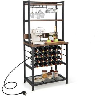 Costway Mobile Bar Vino, Portabottiglie Industriale con 4 Ripiani, Porta Calici, Porte USB e Prese, con Struttura in Metallo Robusto, 75,5 x 48 x 163