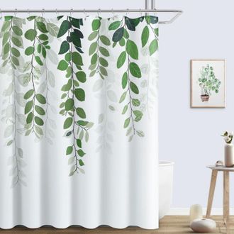 OEM Cortina De Ducha De 180 X 180 Cm, Dise&ntilde;o De Hojas Verdes, Impermeable, De Poli&eacute;ster Estampado -crezuo