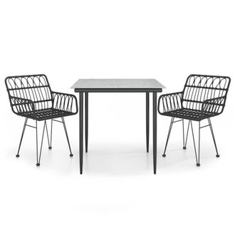Berkfield Home 3 Piece Garden Dining Set Black Poly Rattan