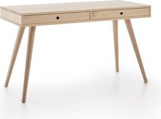 HOGAR 24 Hogar24 - Es Venus Escritorio Oficina Escritorio Despacho Madera Maciza Natural Color Encerado Y Blanco Medidas: 100 Cm X 50 Cm X 75 Cm