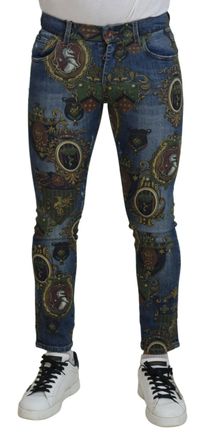 Dolce & Gabbana Mens Baroque Crest Skinny Jeans - Blue Cotton - Size EU 44 (Mens)