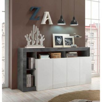 Vente-Unique Vente-unique - Credenza Madia a 4 Ante Bianca con 4 Ripiani a Giorno Mobile Buffet