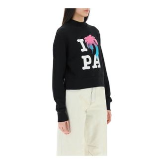 Palm Angels I Love PA Katoenen Sweatshirt - Dames - Sweatshirts - Zwart - XS - Katoen - Hoodies & sweatvesten