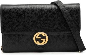 Gucci Pre-owned Cross Body Bags, female, Black, Size: ONE SIZE Pre-owned Interlocking G Dollar Wallet on Chain