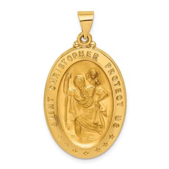 Diamond2Deal 14k Yellow Gold and Satin Hollow Saint Christopher Medal Oval Pendant