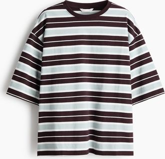 H&M Oversized Baumwoll-T-Shirt - Dunkelbraun/Gestreift