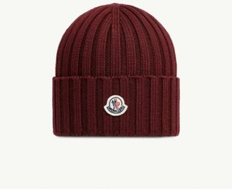 Moncler Rode Wol Beanie Hodeplagg - Dames - Hoeden - Rood - ONE Size - Wol - Accessoires