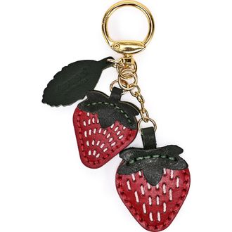 OLD TREND Strawberry Genuine Leather Keychain Charm in Ruby at Nordstrom