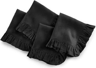 Solino Home Linen Dinner Napkins Set of 4, 20 x 20 Inch for Dining Table, Holiday and Everyday Table Decor - Gabrielle Ruffle in Black at Nordstrom