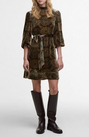 Barbour x Farm Rio Ana Clara Long Sleeve Velvet Minidress in Royal Pineapple Prin at Nordstrom Rack, Size Xx-Small