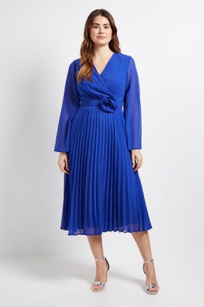 Wallis Womens Cape Sleeve Pleated Corsage Midi Dress - Blue - Size 18 UK