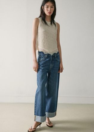 Mango Top spalline dettagli pizzo grezzo - Donna - XS - MANGO