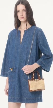 Valentino Garavani Mini Borsa Shopping Rockstud In Rafia Donna NATURALE/SELLERIA UNI