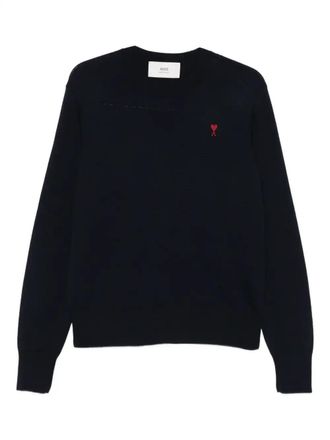 Ami Classic Crew Neck Sweater With Embroidered Heart Emblem