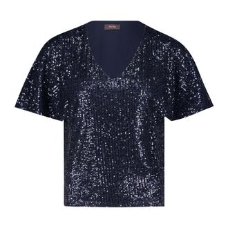 Vera Mont Overhemden, Dames, Blauw, 3Xl, Pailletten, Korte Mouw Paillettenblouse