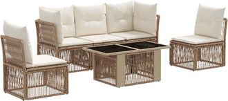 vidaXL Conjunto De Sof&aacute;s De Jard&iacute;n 6 Uds. Beige Rat&aacute;n Sint&eacute;tico Vidaxl