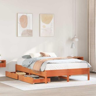 vidaXL Cama Sin Colch&oacute;n Madera Maciza De Pino Marr&oacute;n Cera 120x200 Cm Vidaxl