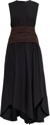 Tory Burch Midi-jurk met gedrapeerd detail - Dames - Casual kleedjes - Zwart - S - Katoen - Kleedjes