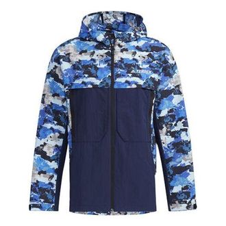 adidas Terrex Festiv Aop Wb Outdoor Sports Camouflage Splicing Hooded Jacket Blue GN7595