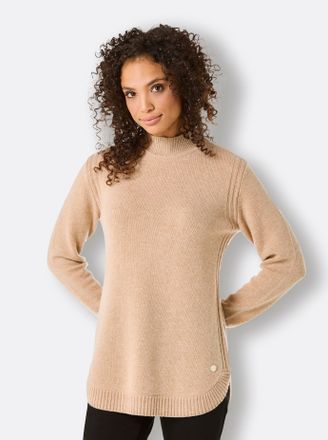 Cr&eacute;ation L Longpullover CREATION L PREMIUM Merino-Kaschmir-Pullover, Damen, Gr. 40, gelb (camel, meliert), 80% Schurwolle, 20% Kaschmir, meliert, unifarben, Pull