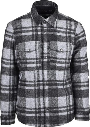 Officina 36 Black/Grey Polyester-Blend Plaid Shirt Jacket