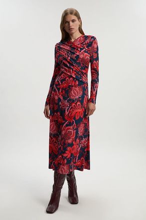 Karen Millen Paisley Jersey Crepe Twist Maxi Dress in Red at Nordstrom, Size Small