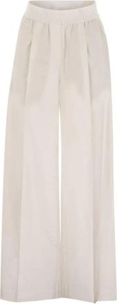Brunello Cucinelli Losvallende katoenen broek - Dames - Wijde Broeken - Beige - 2XS - Katoen - Broeken