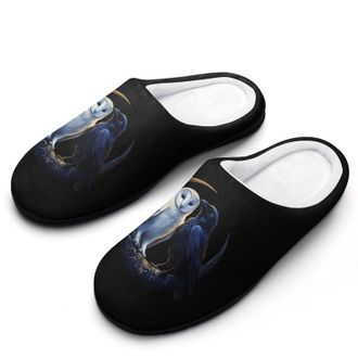 Generic Owl Crow Moon Funny Mens Slippers Cotton Warm House Shoes Memory Foam Sandals Print Size 7-14