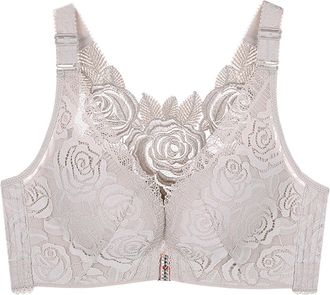 Generic Floral Comfort Rose Bra, Floral Secret Bra, U Shape Back Front Closure Bras, Front Closure Bras for Women Plus Size All-Day Comfort, 05-Light Gray, 42