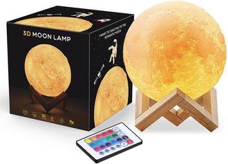 OEM L&aacute;mpara Led Luna 3d, 16 Colores Rgb, Control T&aacute;ctil Y Remoto, Regulable, Luz Nocturna De 15 Cm Con Base De Madera Y Cargador Usb Incluido