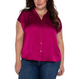 Liverpool L.A. Dolman Sleeve Satin Shirt in Fuchsia Kiss at Nordstrom Rack, Size 1X