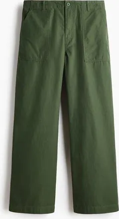 H&M Relaxed Fit Twill Trousers in Green at Nordstrom, Size 33