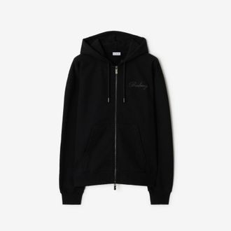 Burberry Check Cursive Logo Cotton Zip Hoodie, Size Medium