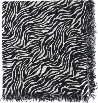 Isabel Marant Alecia Multicolor Animal Print Fringed Cashmere-Wool Scarf