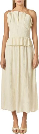 English Factory Pleated Ruffle Strapless Maxi Dress in Ivory at Nordstrom, Size X-Small
