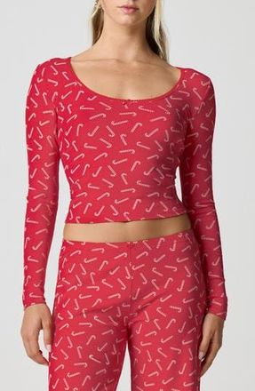 Florence By Mills Holidaze Rib Sleep Top in Scarlet Candy Cane at Nordstrom Rack, Size Large